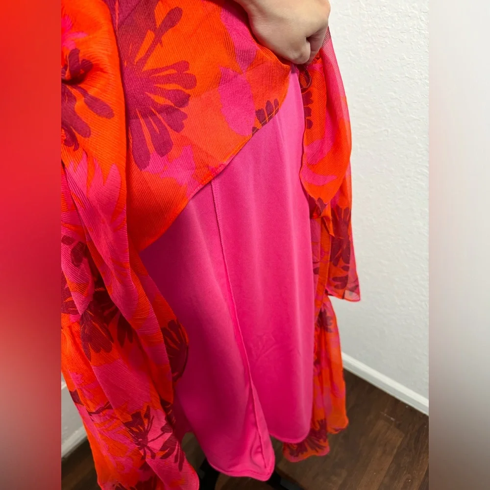 Red Pleated Tie Front Maxi Sundress - Picture 8 of 13
